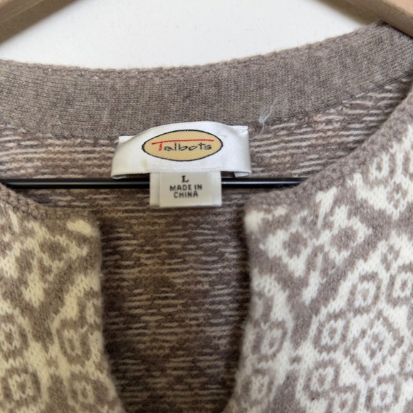 Talbots Women Patchwork 100% Lambswool Cardigan Sweater Large Brown Fair Isle - Picture 3 of 8